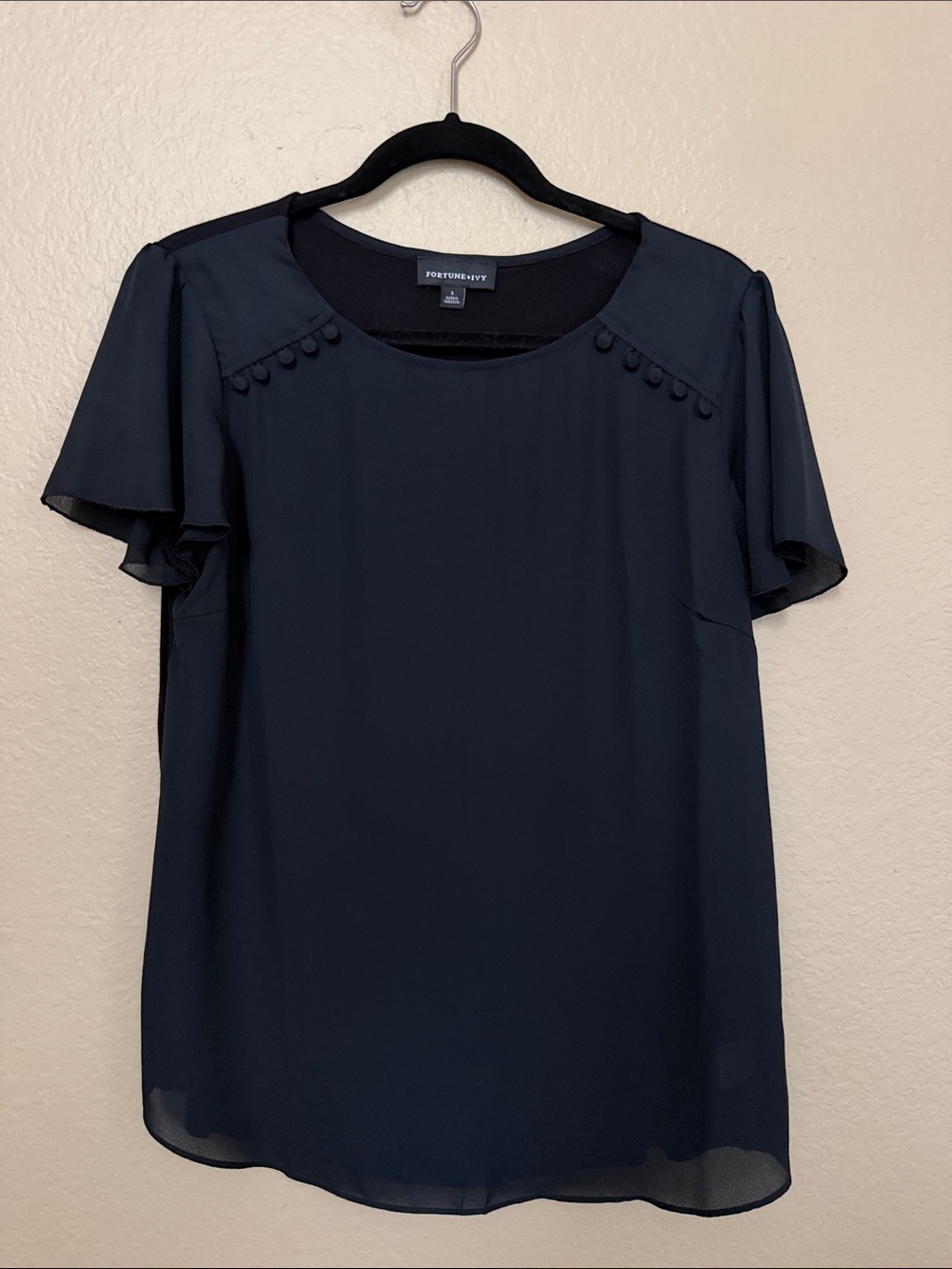 Black Short Flutter Sleeve Blouse- Small